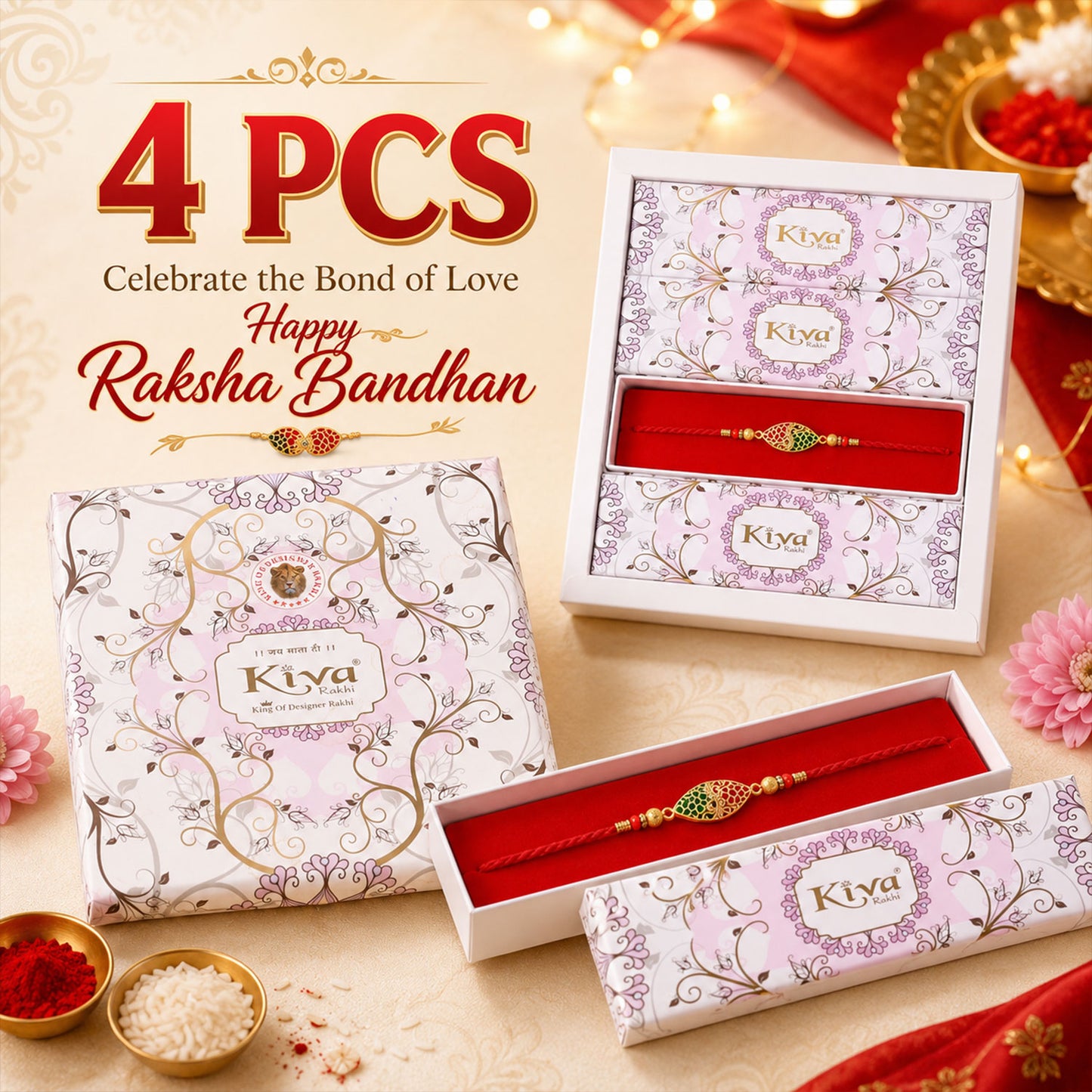 Red & Green Marquise Meenakari Designer Rakhi for Brother Gift Set Combo