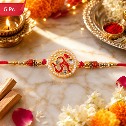Om Pearl Kundan Beaded Rakhi for Brother (5pcs)