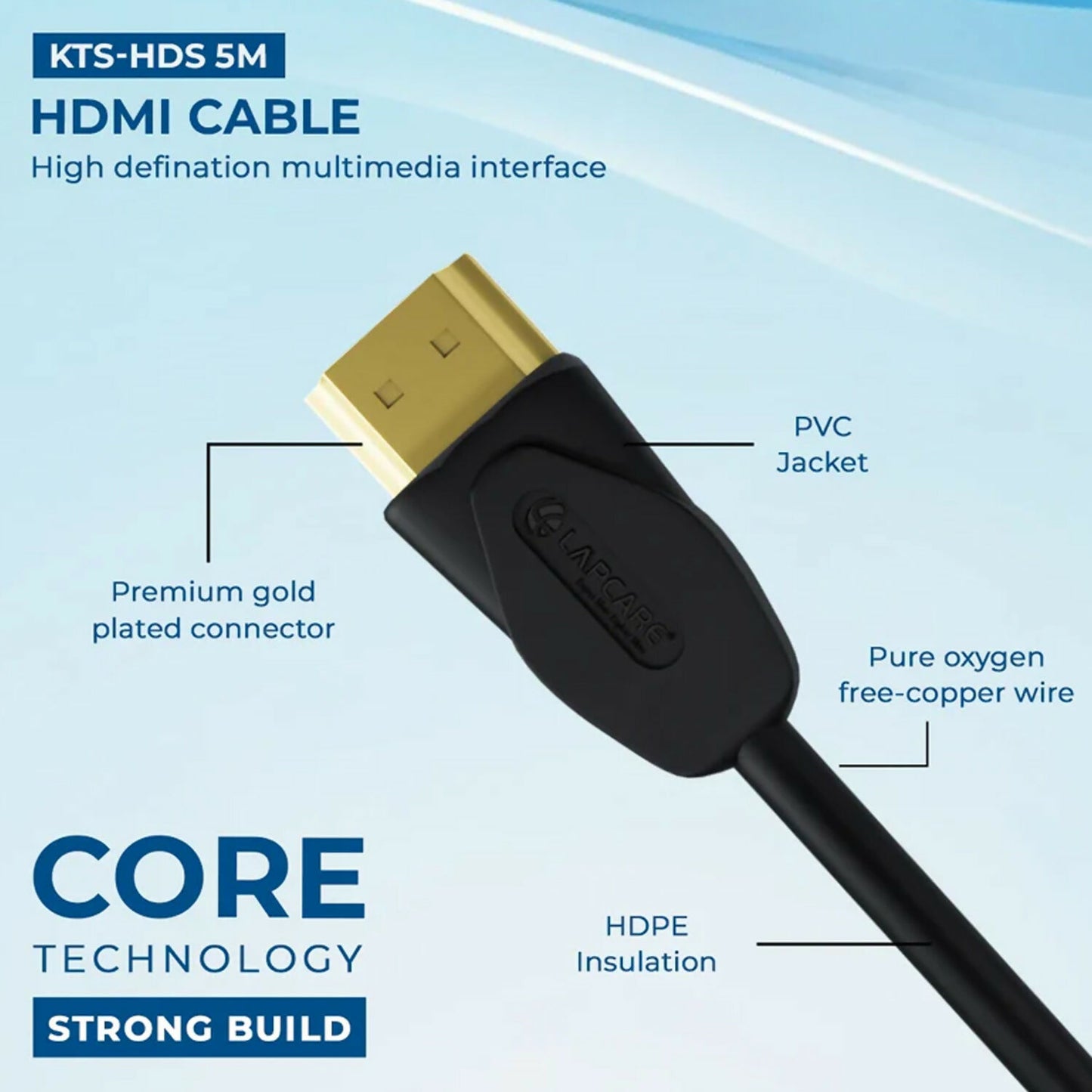 Lapcare HDMI Cable 5 Meter for High Definition Audio Video Transfer TVs and Displays