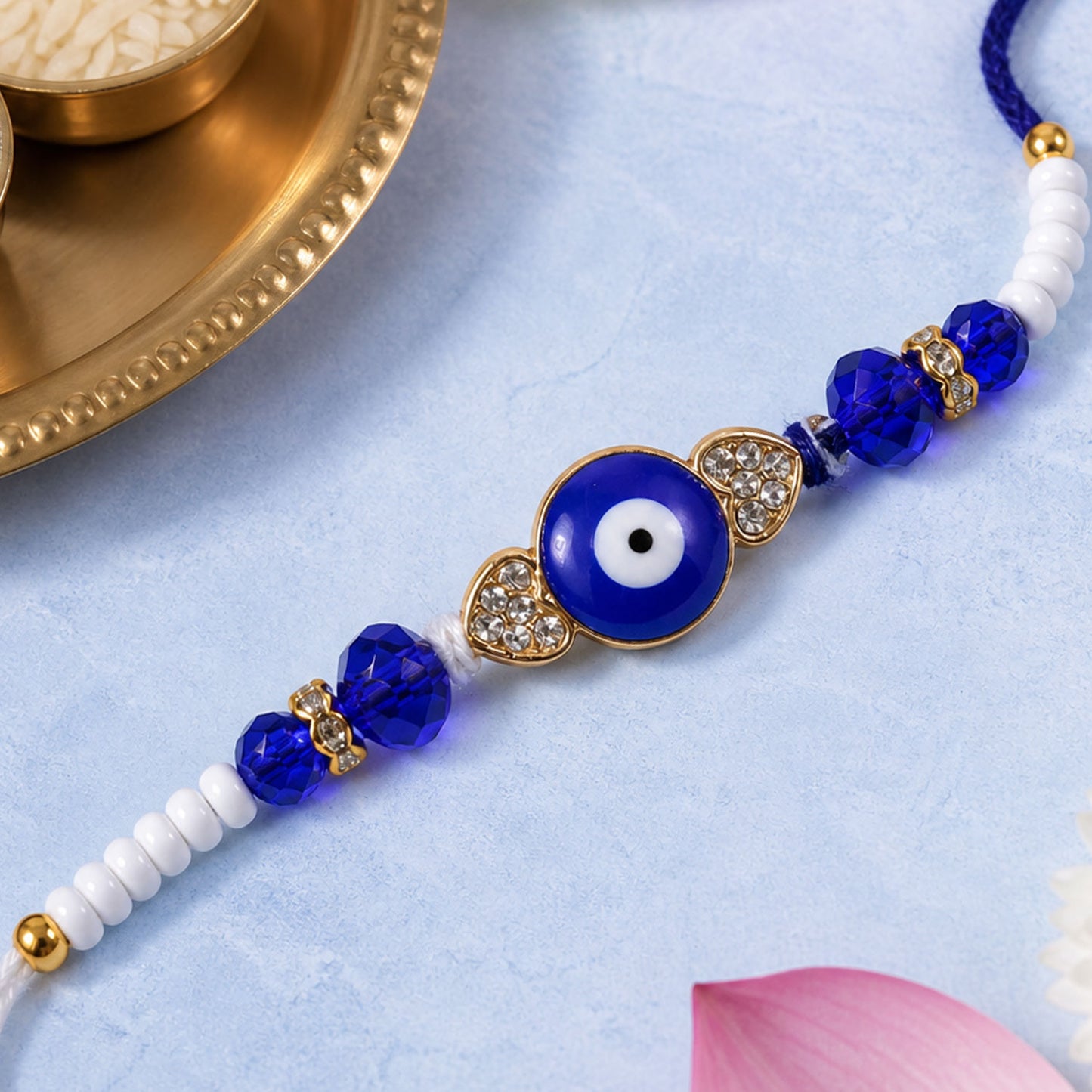 Nazar Evil Eye Heart Studded Crystal Beads Designer Rakhi