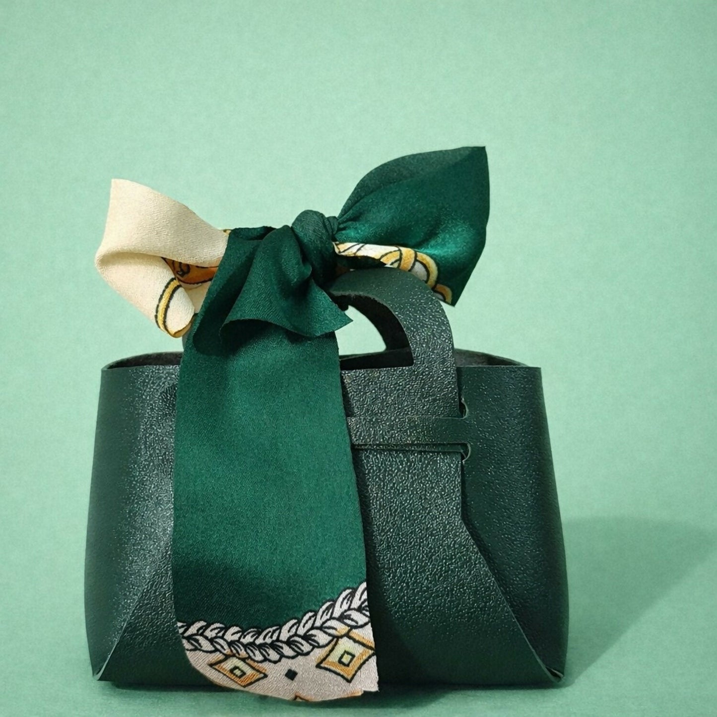 Women’s Green Mini Handbag with Scarf Handle | Compact Stylish Daily Purse