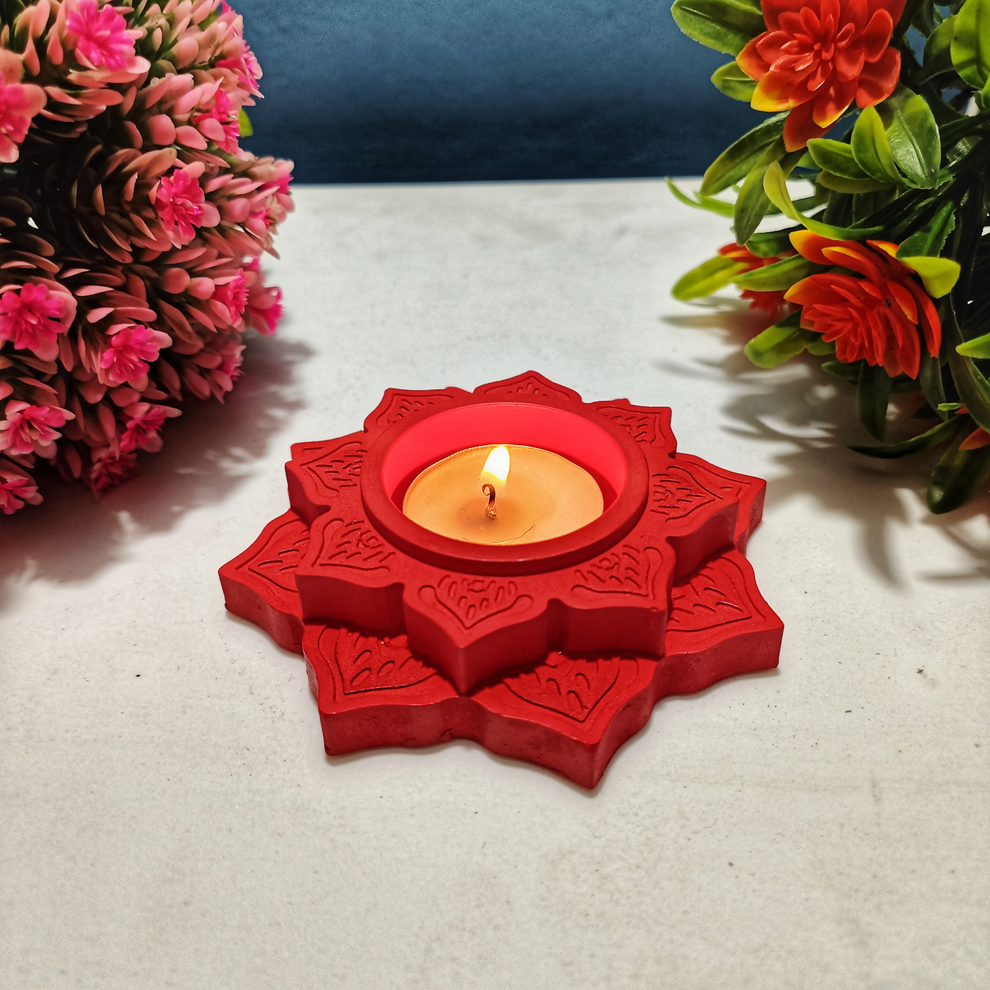 Lotus Diya red tealight candle Elegant Home Decor Handmade.