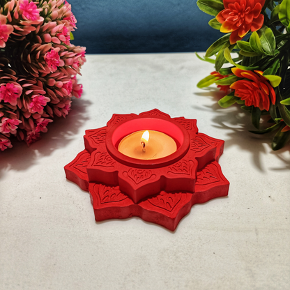 Lotus Diya red tealight candle Elegant Home Decor Handmade.