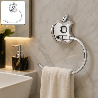 Stainless steel apple-shaped bathroom towel holder in chrome finish