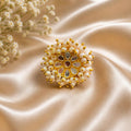 Pearl Kundan Floral Statement Ring – Elegant Gold Plated Finish