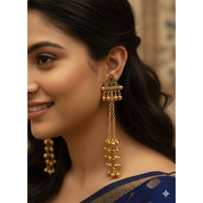 Royal Kashmiri Long Chain Ghungroo Drop Earrings.