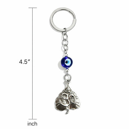 Detail shot of the blue evil eye bead on the keychain