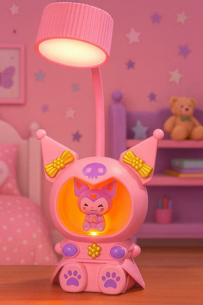 Cute Pink Character LED Table Lamp with Night Light & USB Charging