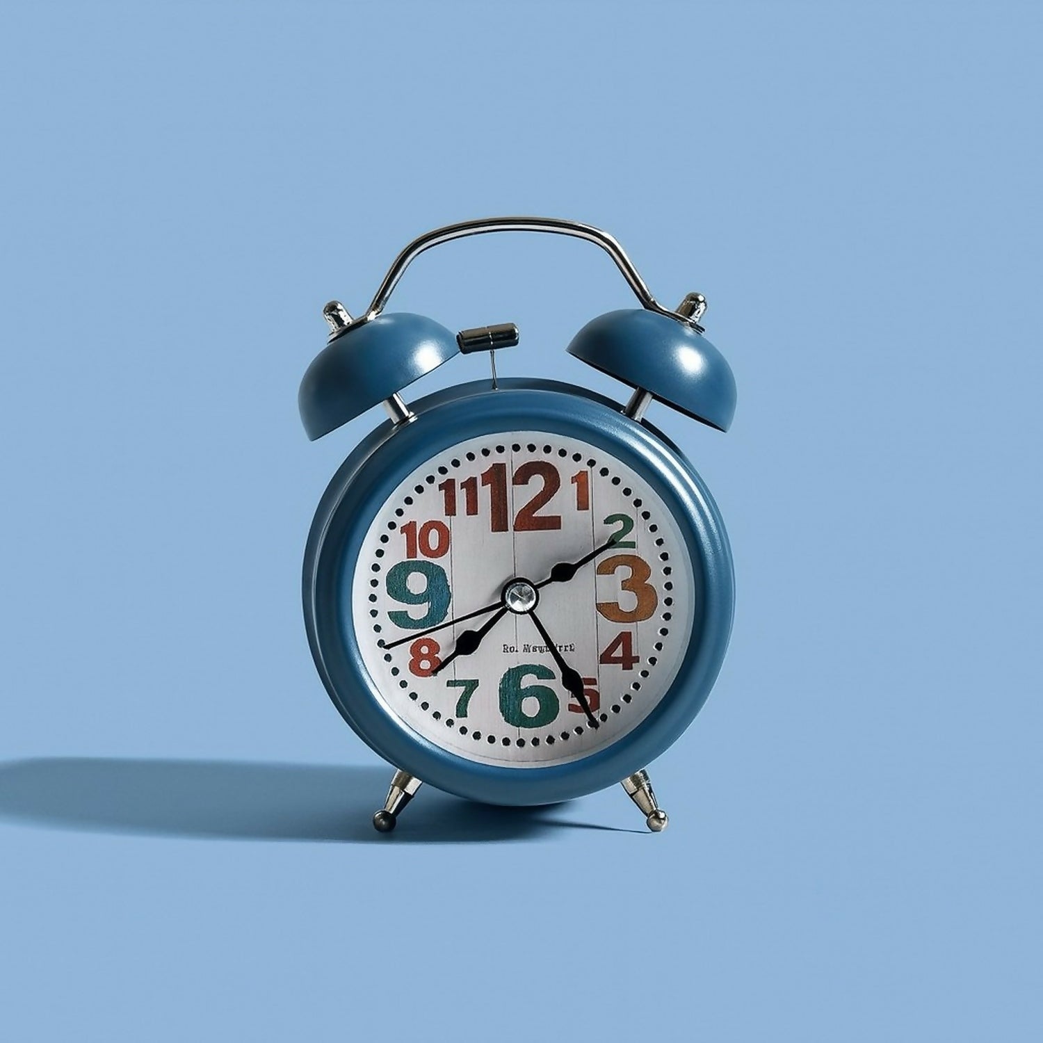 Vintage Twin Bell Alarm Clock with Loud Ring & Light, Blue Metal Finish