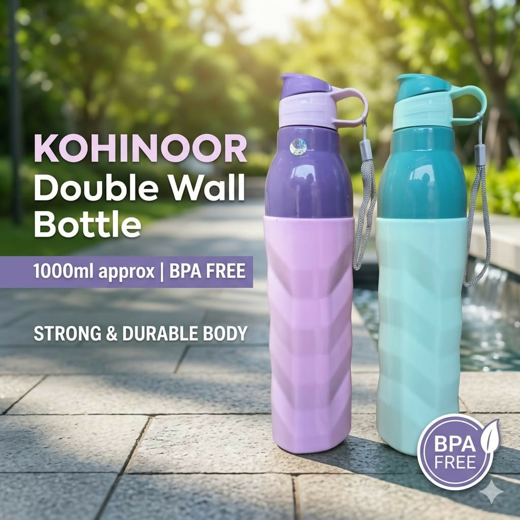 Kohinoor insulated water bottle side view with flip-top lid closed