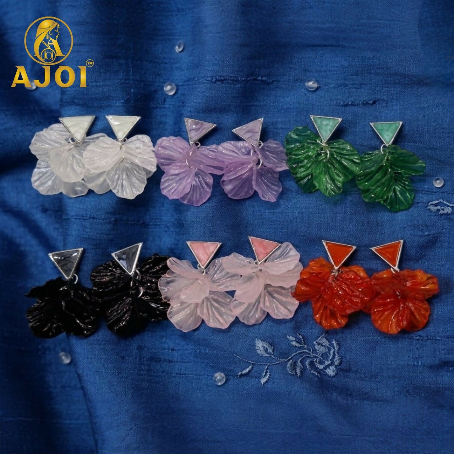 Variety of flower-shaped gemstone drop earrings