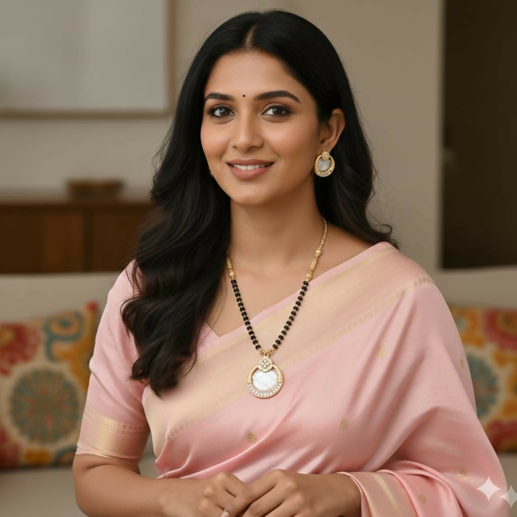 Gold-Plated AD Circular Crystal Mangalsutra & Earring Set for women