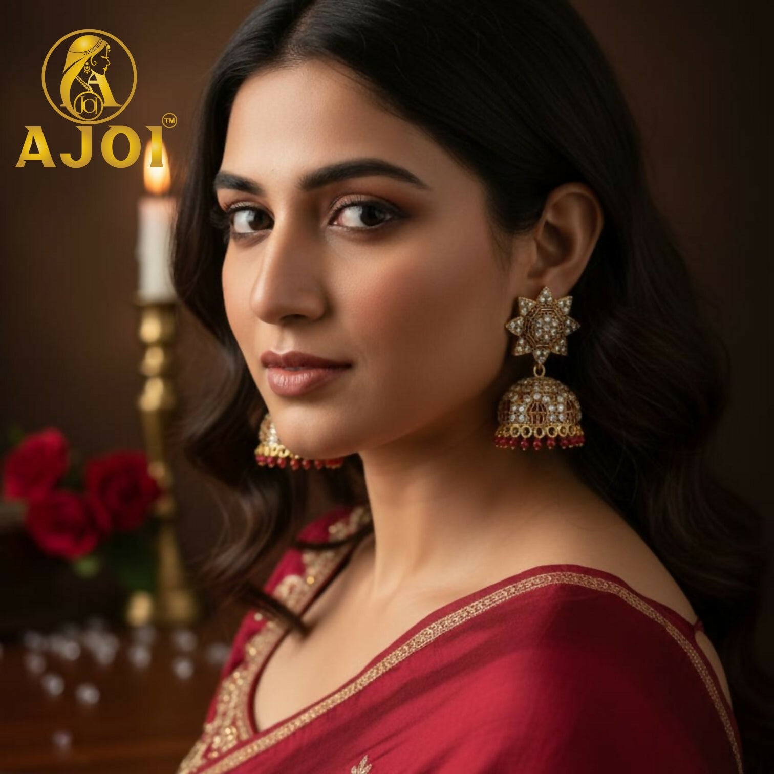 Traditional Gold Plated Kundan Jhumka Earrings with Red Bead Drops