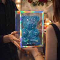 Blue Glitter Teddy Bear Showpiece with Transparent Gift Display Box