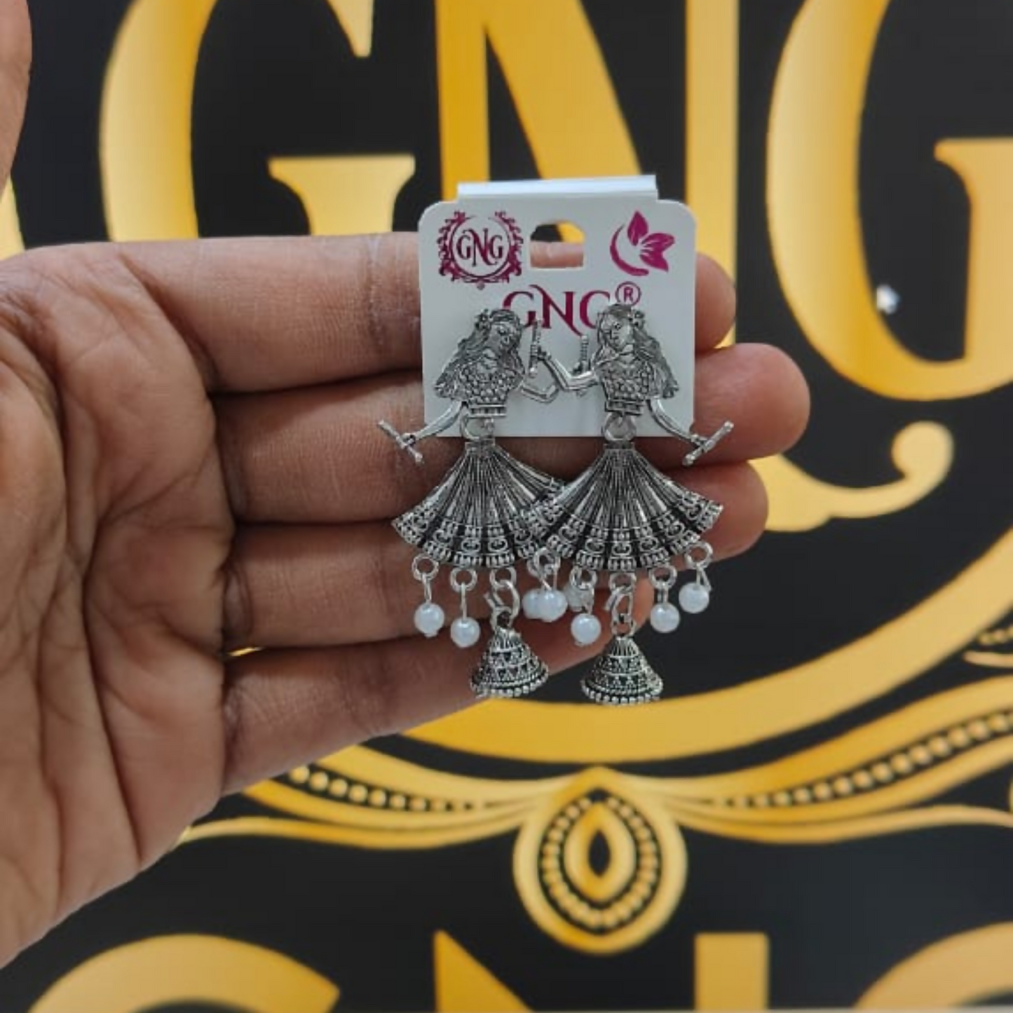 Elegant Oxidised Silver Doll Jhumka Earrings