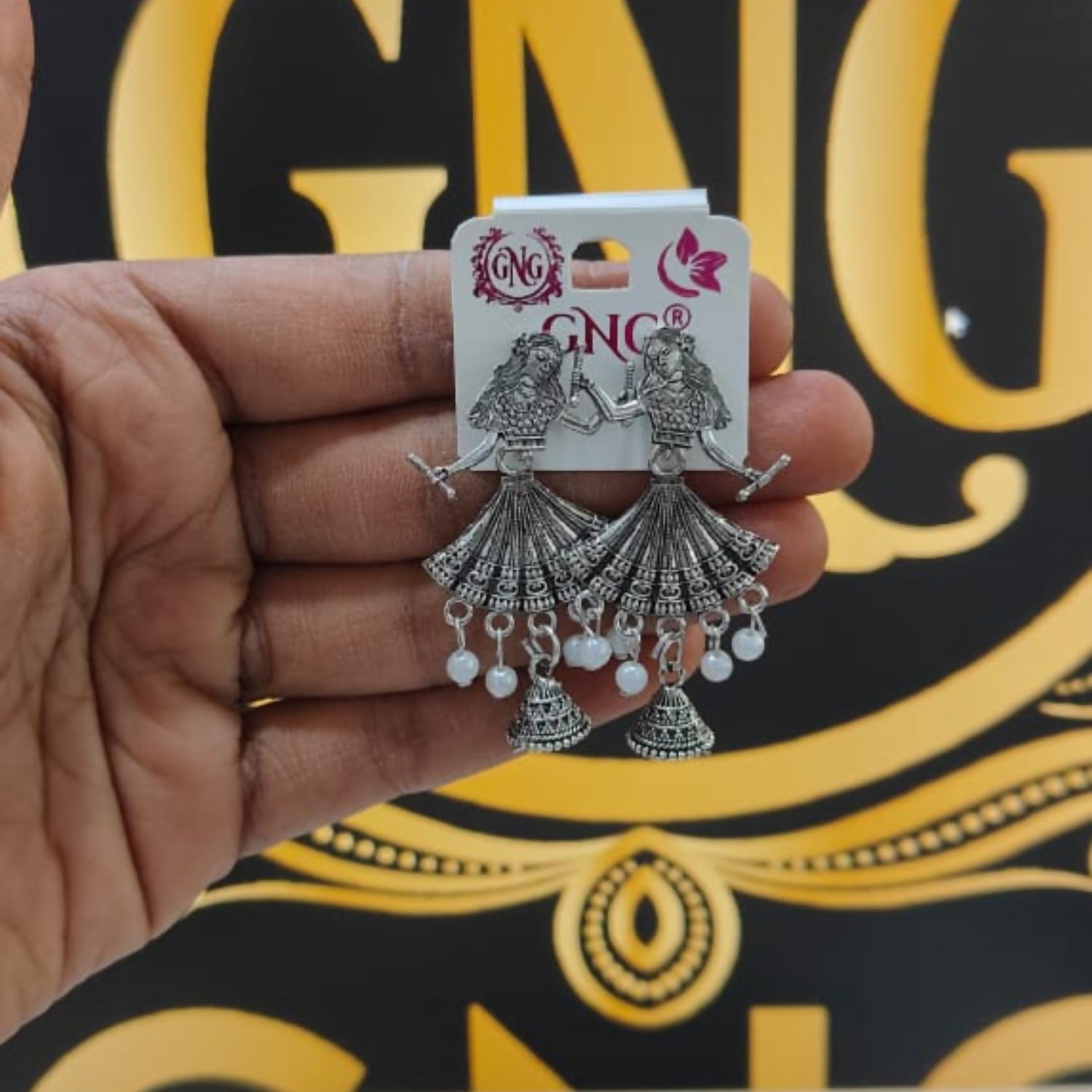 Elegant Oxidised Silver Doll Jhumka Earrings