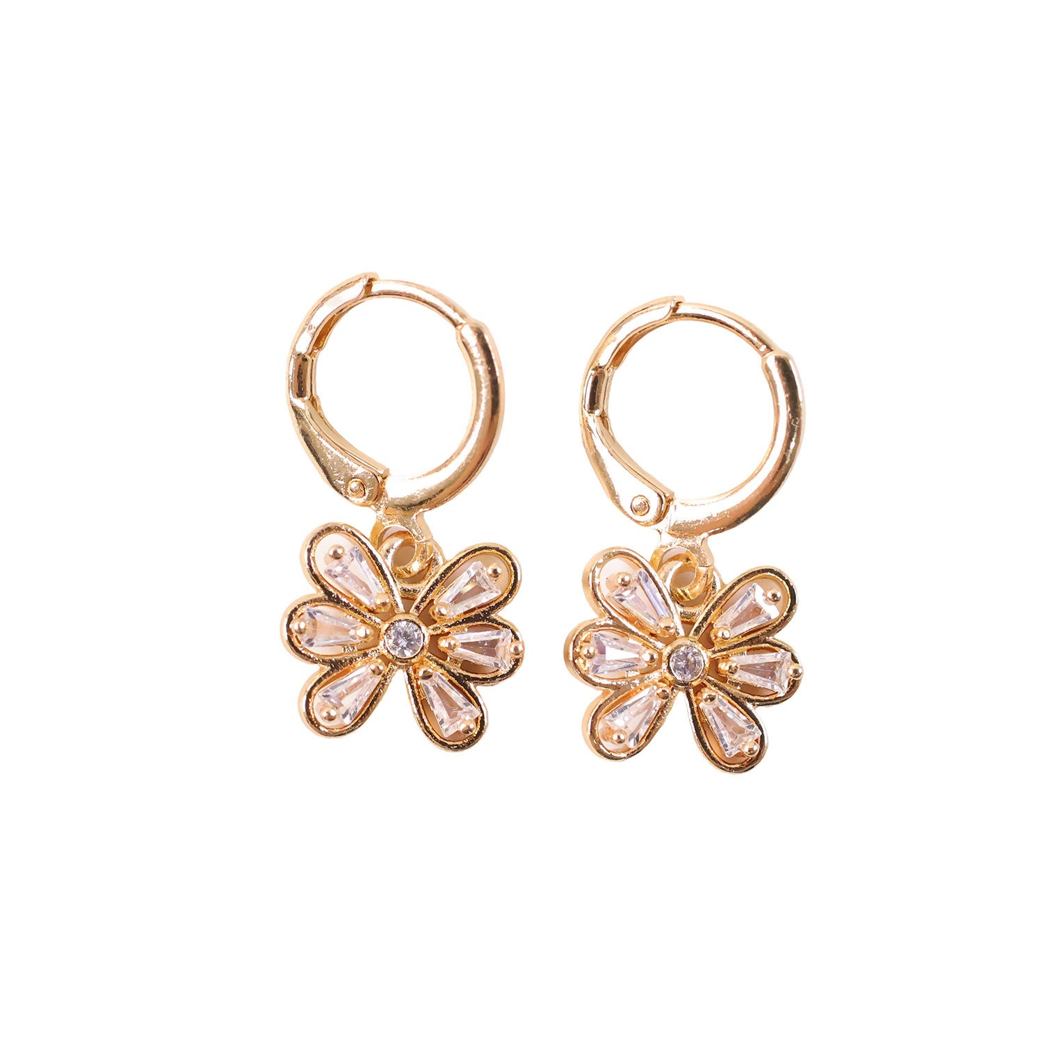 Gold-Tone Floral Crystal Drop Hoop Earrings for Women
