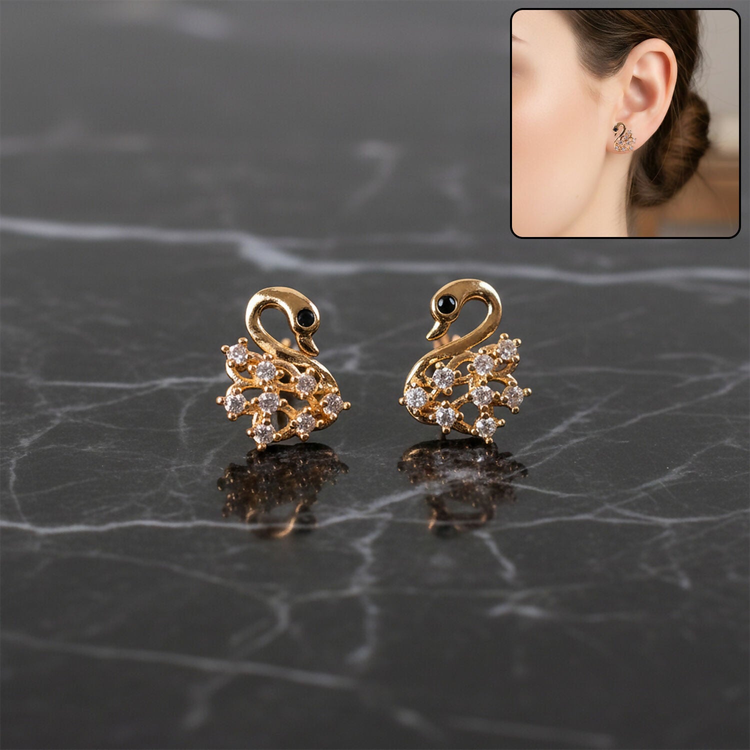 Swan Shape CZ Stud Earrings for Women – Elegant Daily Wear Jewellery