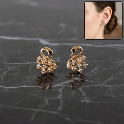 Swan shape CZ stud earrings showcasing elegant design and sparkle