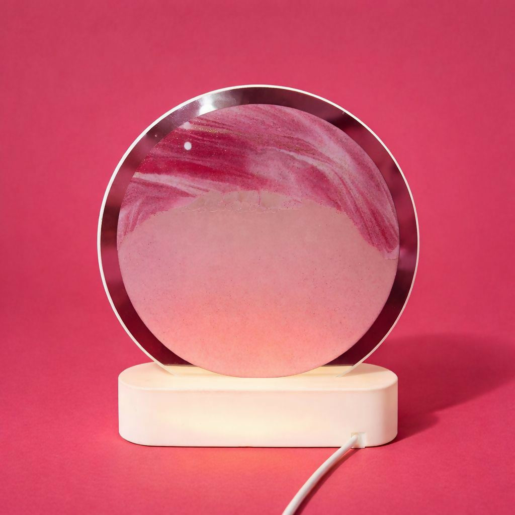 LED Round Static Blush Pink Sand Art Lamp | Cute Ambient Decorative Night Light