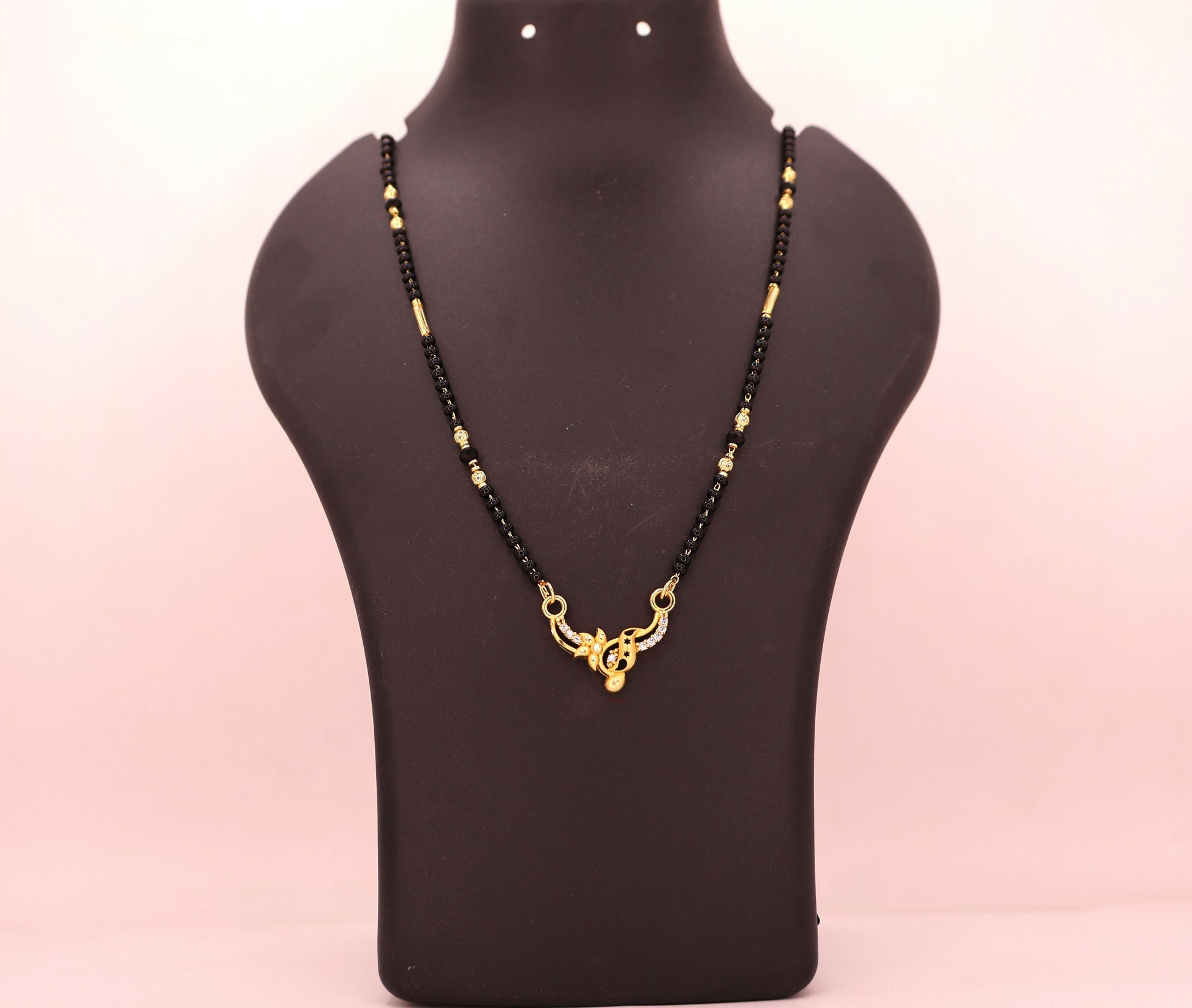 Modern Gold & AD Mangalsutra with Black Beads
