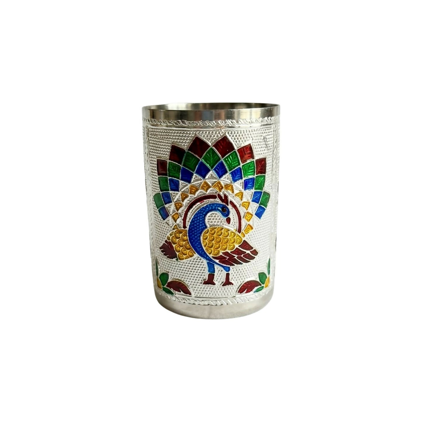 Silver Meenakari Glass showcasing vibrant enamel colors