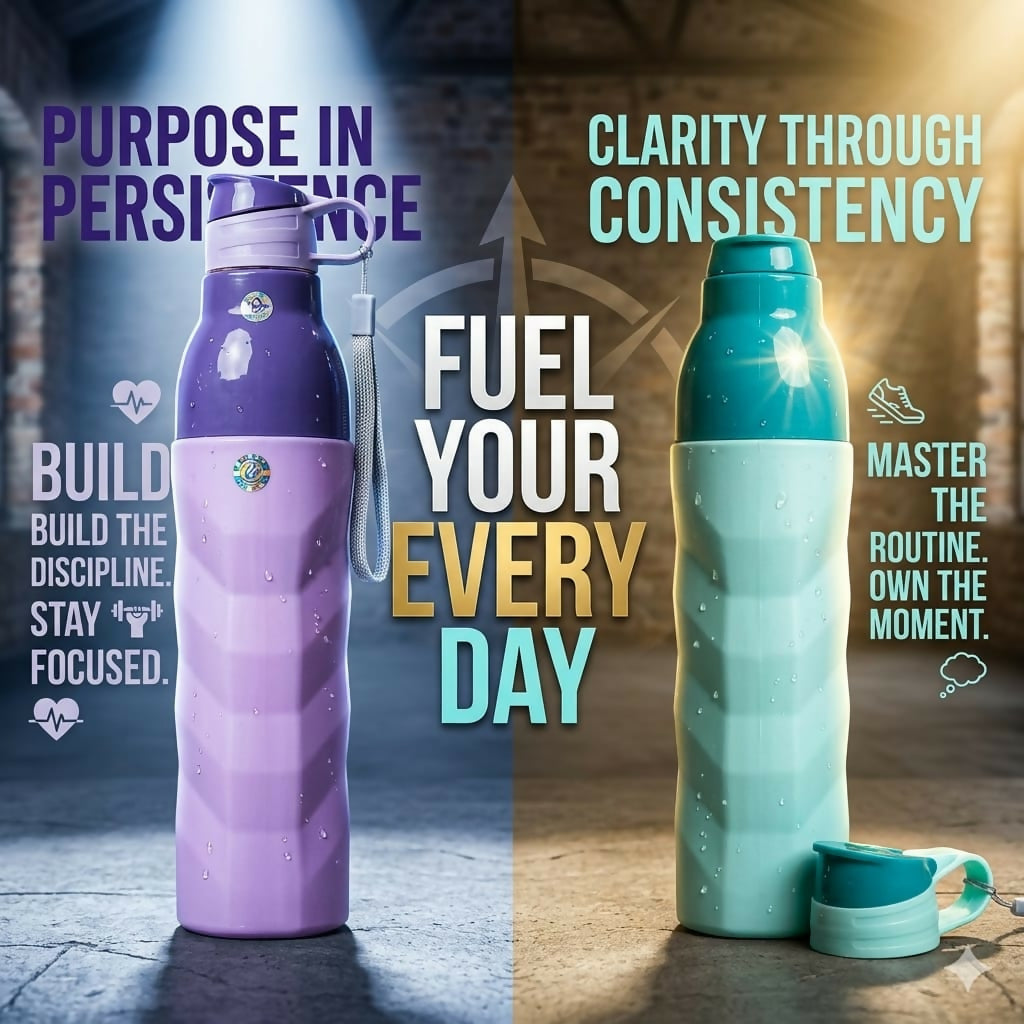 Kohinoor insulated water bottle showing leak-proof lid open