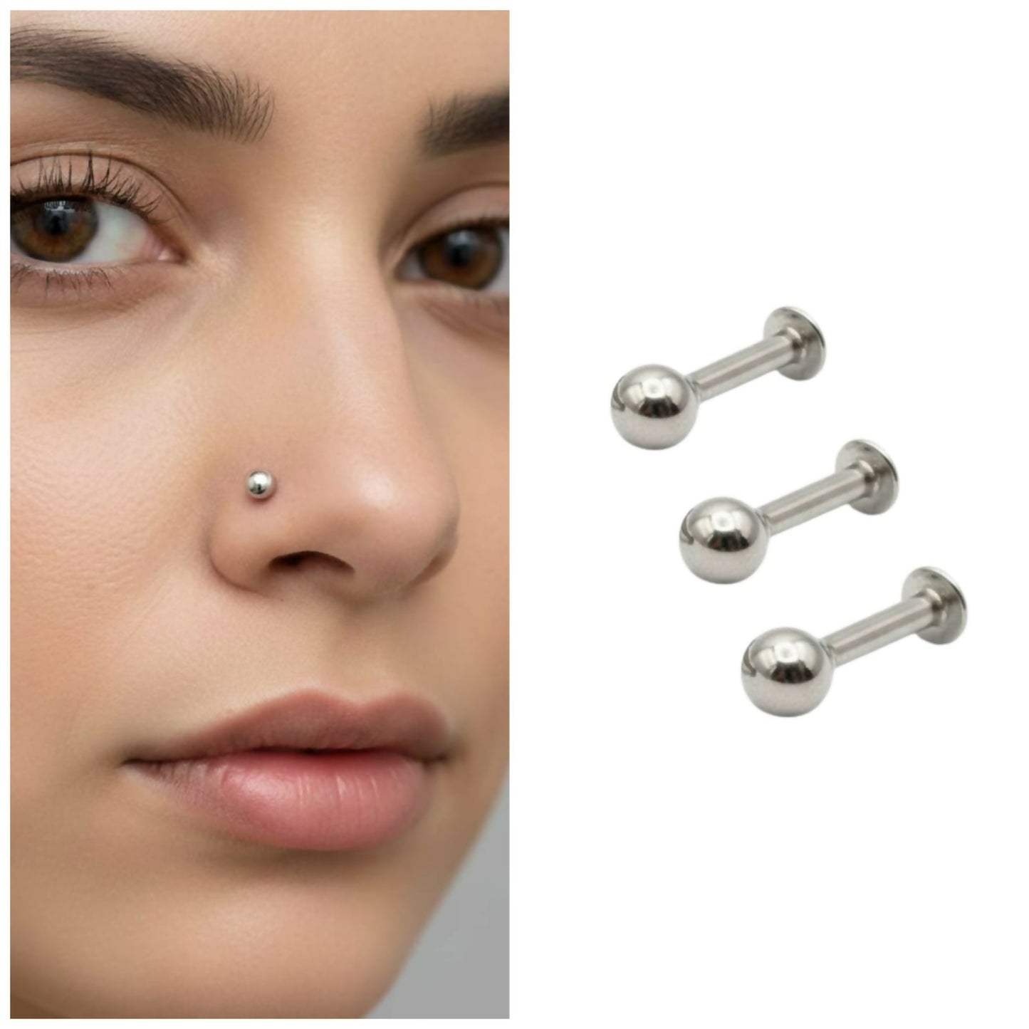 silver plated Flat Back Nose Stud nosepin Laung Koka Nathni combo pack of 3