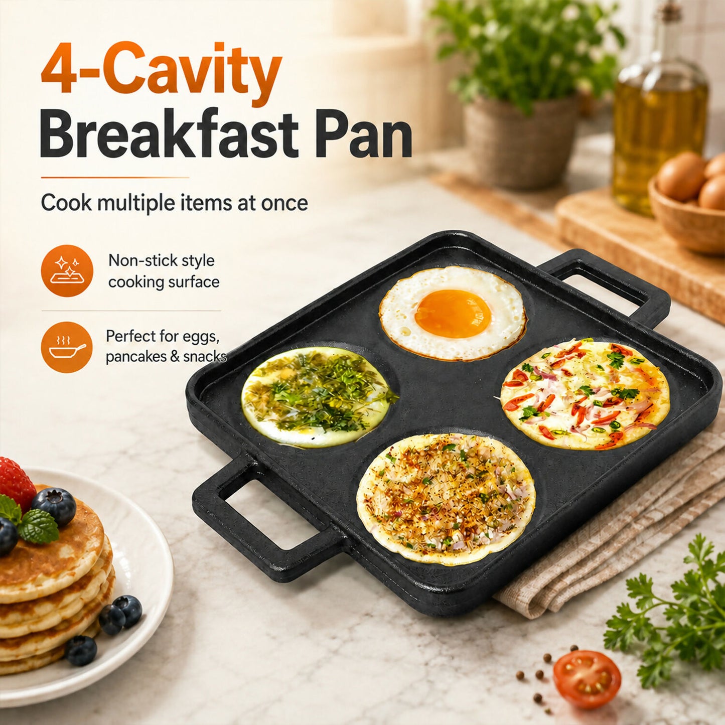 Close-up of cast iron surface on uttapam tawa
