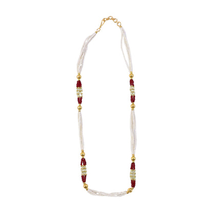 Handmade Multi Strand Pearl Beaded Mala Necklace Red Gold Ethnic Jewelry for Women