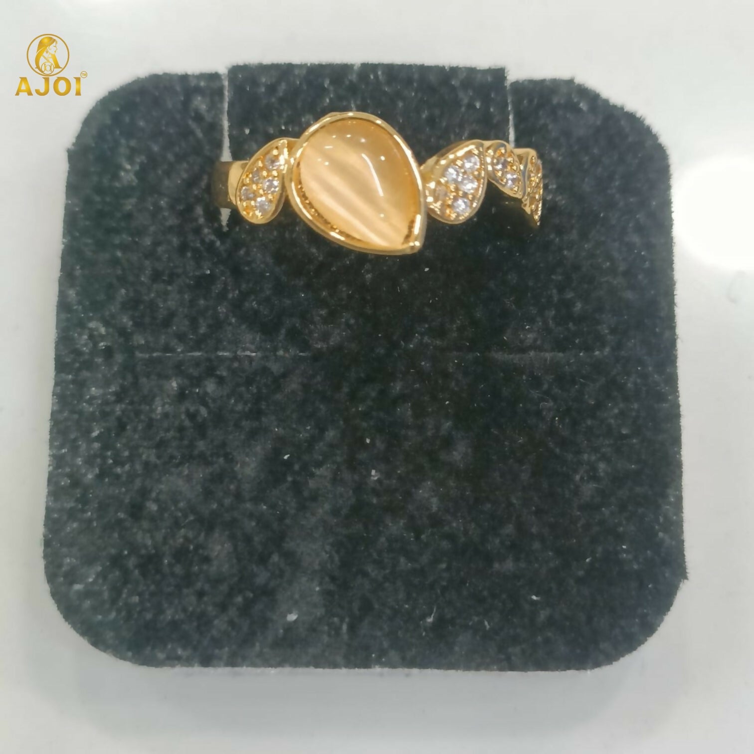 Premium Gold Plated Cat Eye Stone Designer Ring for Women