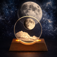 Crystal Moon LED Night Lamp with Wooden Base for Bedroom & Home Décor