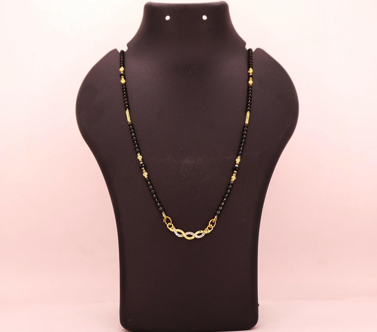 Gold Plated Infinity AD Mangalsutra with Black Beads