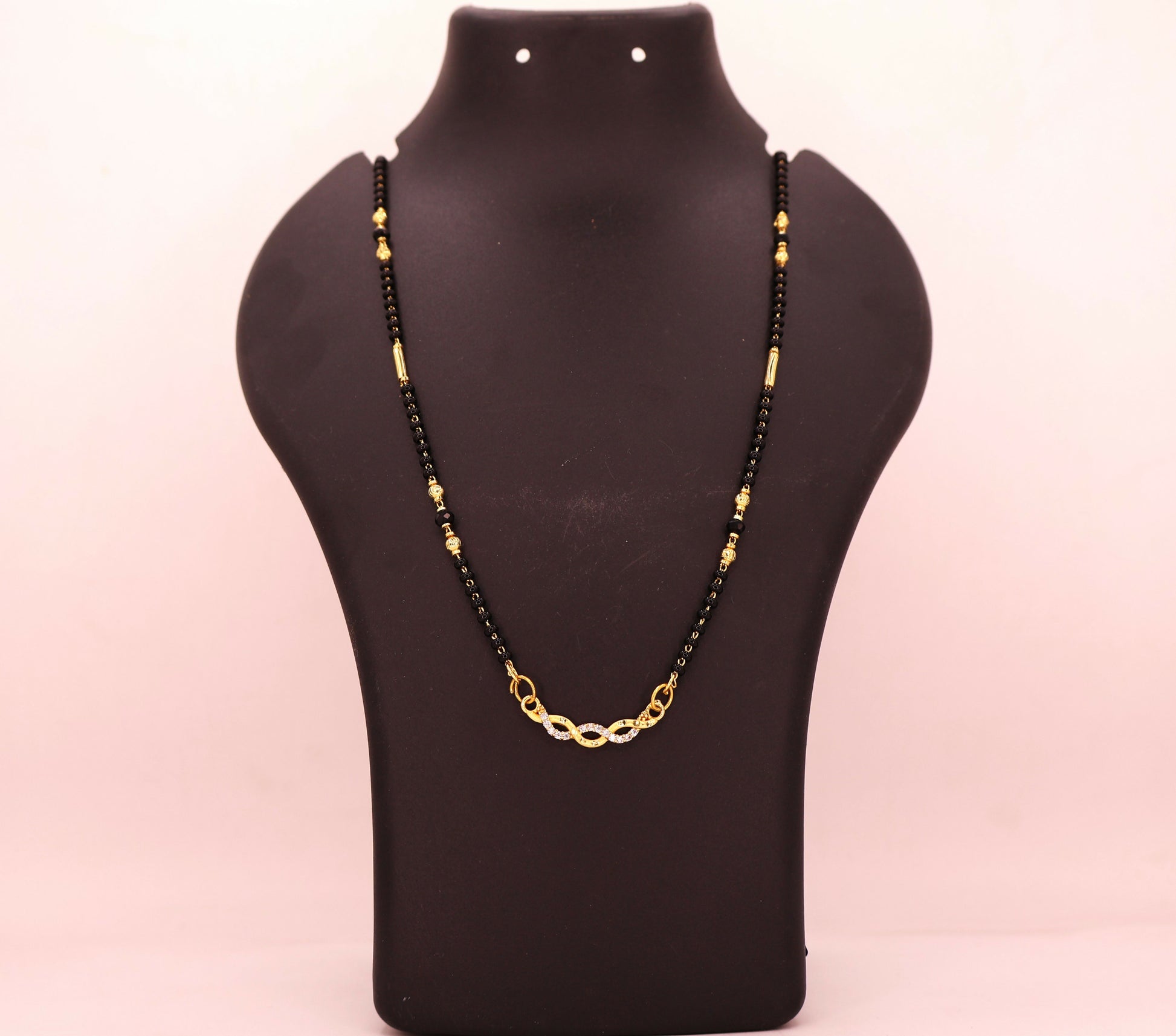 Gold Plated Infinity AD Mangalsutra with Black Beads