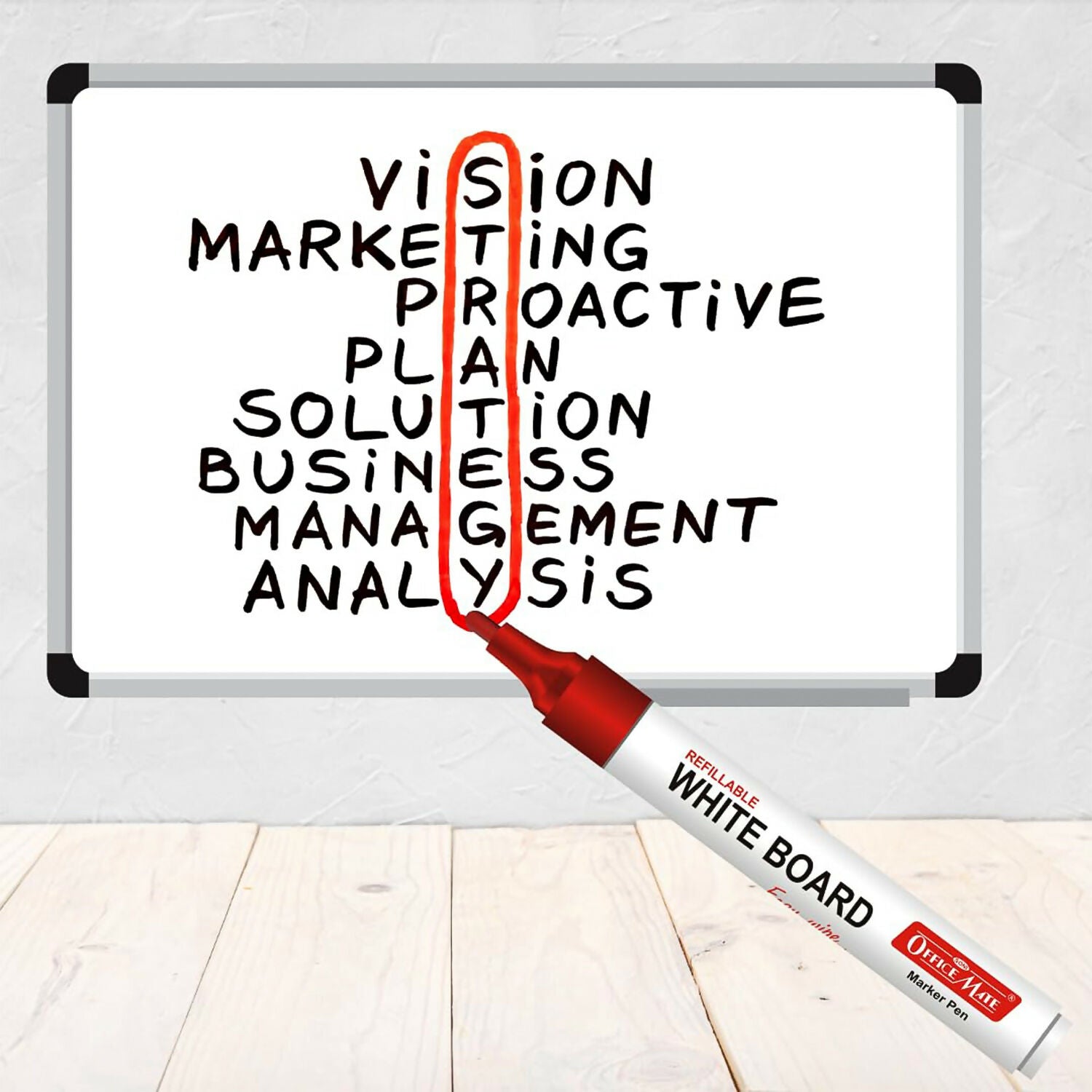 Refillable Red Whiteboard Marker Pen Set of 10 with Bullet Tip for Office, School & Teaching Use