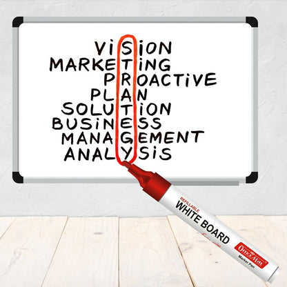 Refillable Red Whiteboard Marker Pen Set of 10 with Bullet Tip for Office, School & Teaching Use