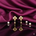 22K Gold AD Drop Earrings – Elegant Ruby Accent for Women