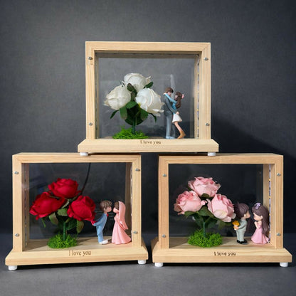 LED Wedding Couple Showpiece with Flower Frame | Decorative Table Lamp (Design may vary)