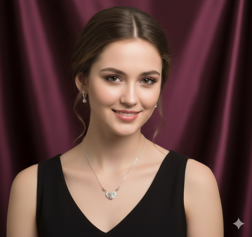 Silver Tone AD Filigree Heart Pendant Necklace for Women