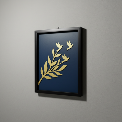 Luxury 3D Leaf & Birds Wall Art Frame | Modern Minimalist Wooden Wall Decor