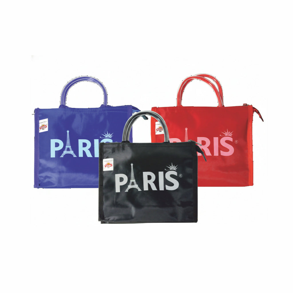 Multicolor Paris Reusable Shopping Bag with Eiffel Tower Print – Foldable Eco Tote Bag with Zipper & Handles – Durable Travel, Grocery, and Everyday Carry Bag