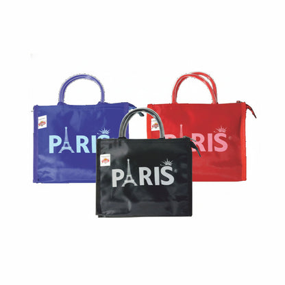 Multicolor Paris Reusable Shopping Bag with Eiffel Tower Print – Foldable Eco Tote Bag with Zipper & Handles – Durable Travel, Grocery, and Everyday Carry Bag