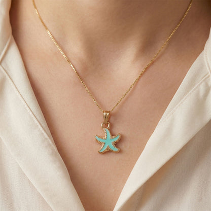 Cute Starfish Gold Pendant Necklace with Color Enamel