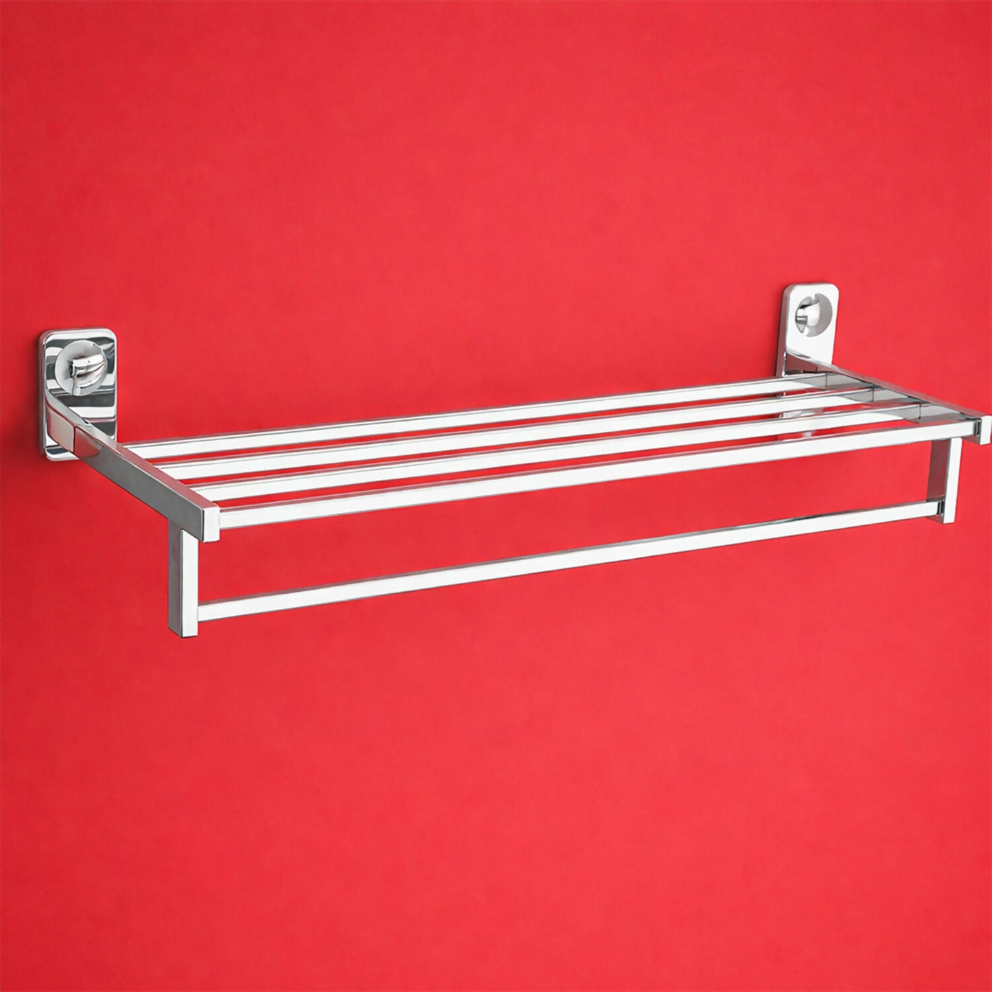 Close-up of chrome towel rack shelf and bar view 3