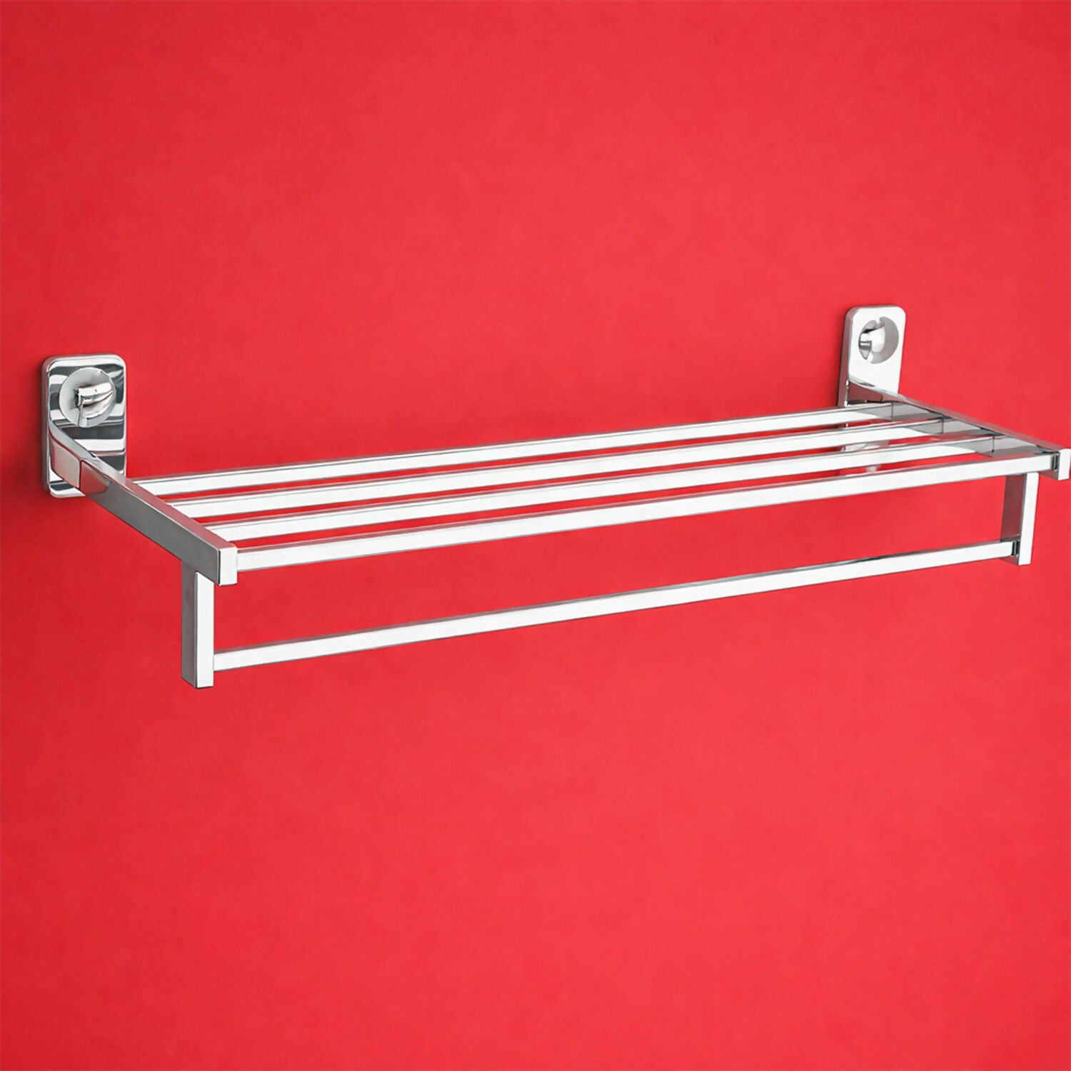 Close-up of chrome towel rack shelf and bar view 3