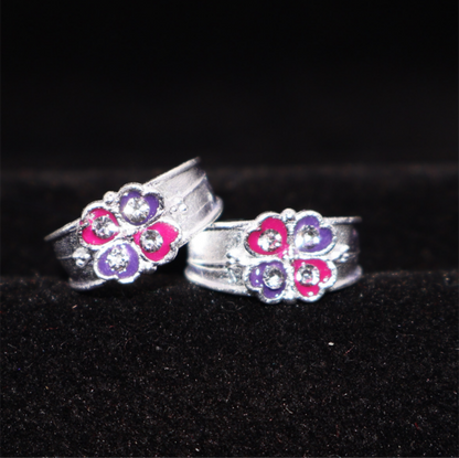 Silver Adjustable Floral Toe Rings Bichiya