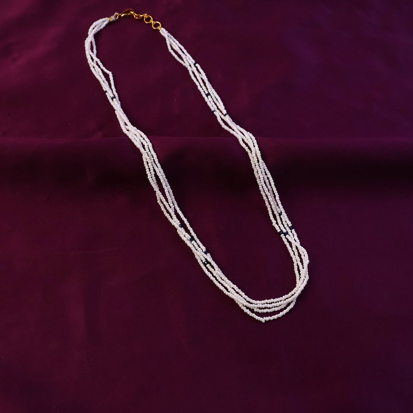 Elegant Multi-Layer Pearl Beaded Mala Necklace with Blue Accent Detailing