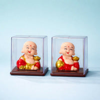 Solar Laughing Buddha Bobble Head with Moving Head Display Case (1 Piece)