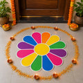 12 Petal Flower Shape Wooden Rangoli Stencil Board for Diwali & Festive Floor Decor