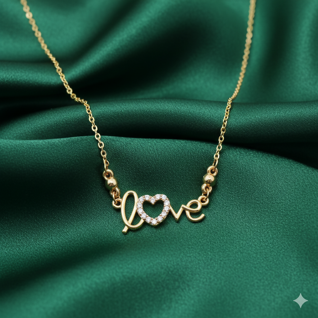 Gold plated Love Heart Necklace with sparkling cubic zirconia pendant on delicate chain